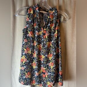 LOFT Sleeveless Floral Blouse - Black and Pink